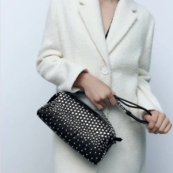 Zara Black Studded Rocker Shoulder Bag NWT - Picture 4 of 9